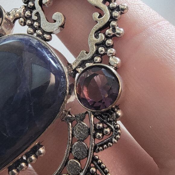 Necklace Pendants Iolite & Amethyst Handmade Jewelry in Sterling Silver Design - Picture 8 of 10